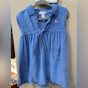 Ralph Lauren Girls Light Blue Terry Polo Dress with Pony Logo 24M *Like New